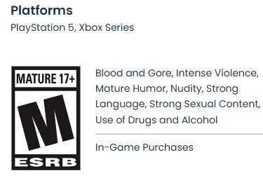 Mature 17+ rating and seven content descriptors on the ESRB's GTA VI listing