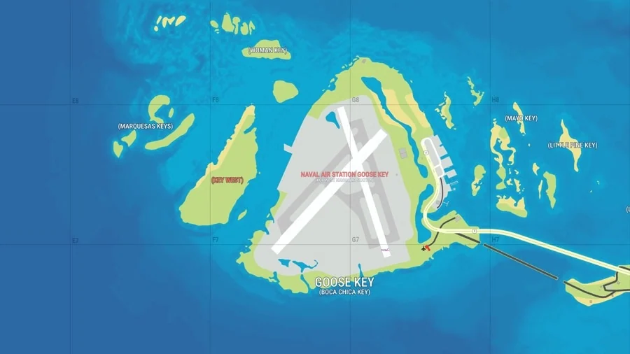レオナイダの島々を描いたファン制作の地図と、GTA 6の軍事基地候補とされる飛行場