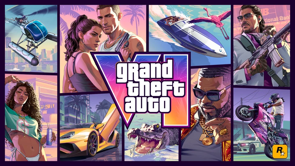 Offizielles GTA-VI-Cover mit Jason, Lucia und Szenen aus Vice City