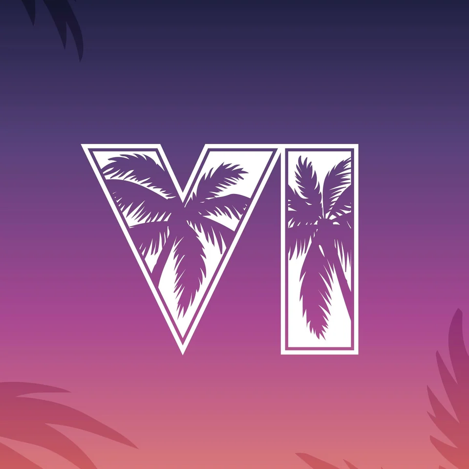 GTA-VI-Monogramm mit Palmen auf violettem Hintergrund aus dem Beitrag über Xbox' Reaktion