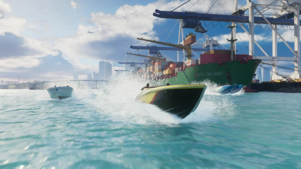 Motorboat, waves and a wake in the water in the 2023 first trailer