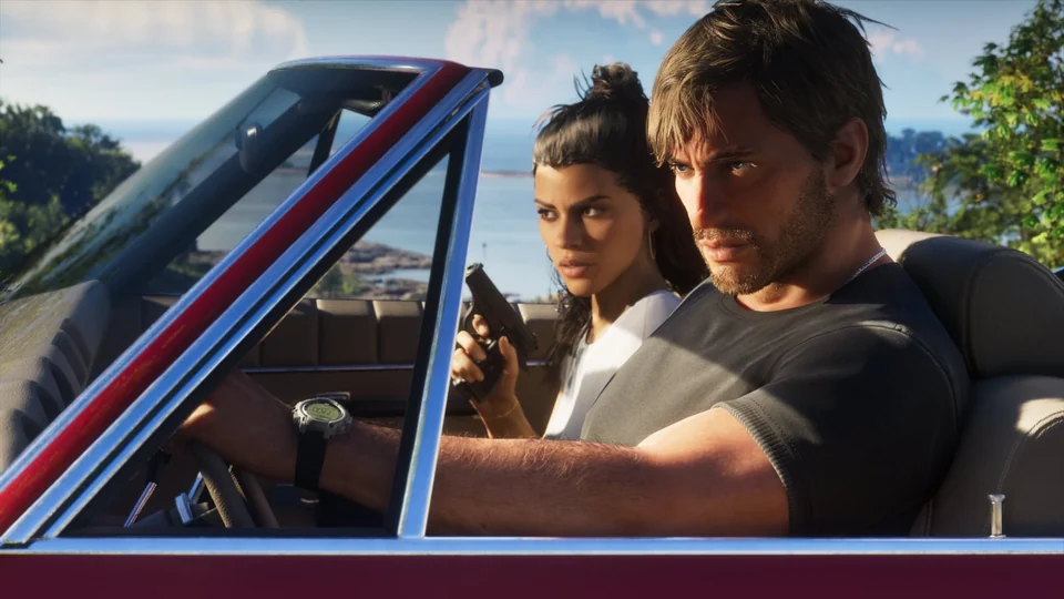 Jason y Lucia dentro de un coche en una captura oficial de GTA VI