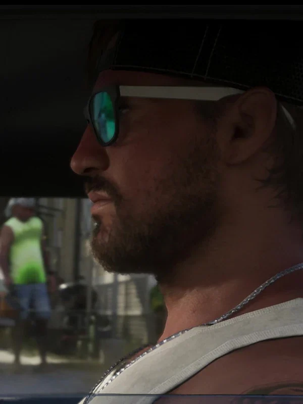 Jason's skin, beard and reflections in his glasses in the 2025 second trailer