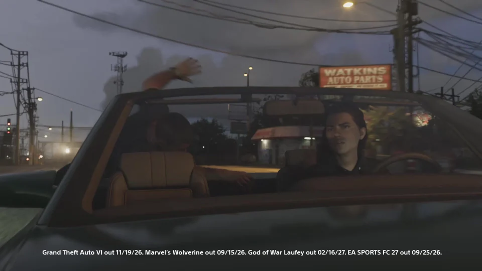 The same green convertible in the 2026 PlayStation ad