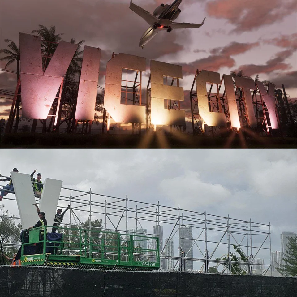 Montan en Miami una estructura con forma de VI parecida a un letrero de GTA VI
