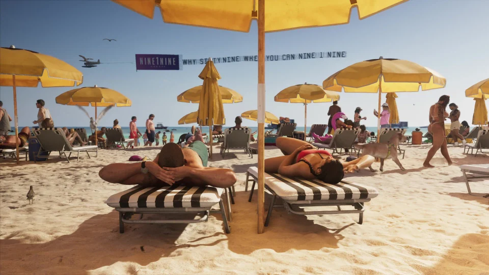 Lit yellow umbrellas and a warm tint in the space underneath