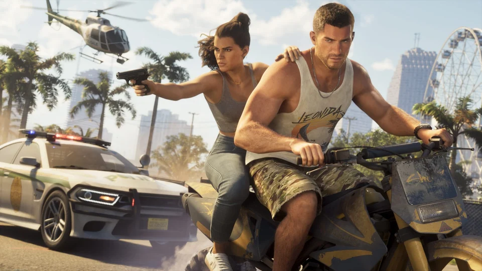 Jason und Lucia fliehen auf einem Motorrad, offizieller GTA-VI-Screenshot