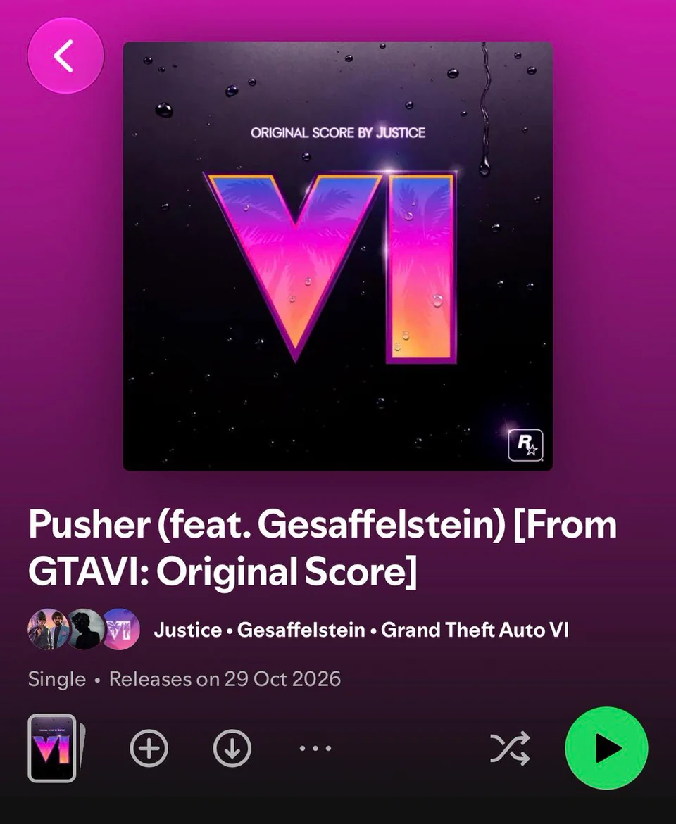 Justice and Gesaffelstein's GTA VI single 'Pusher' is set for October 29