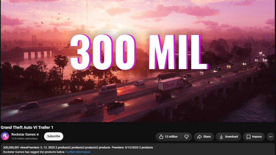 Erster GTA-VI-Trailer erreicht 300 Millionen Aufrufe auf YouTube