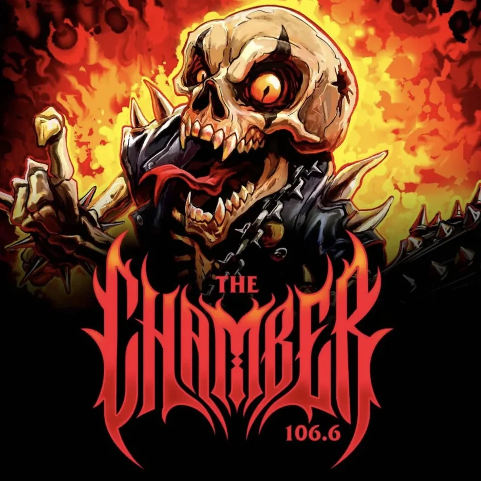 Cover bearing the name The Chamber 106.6, with a skull against flames