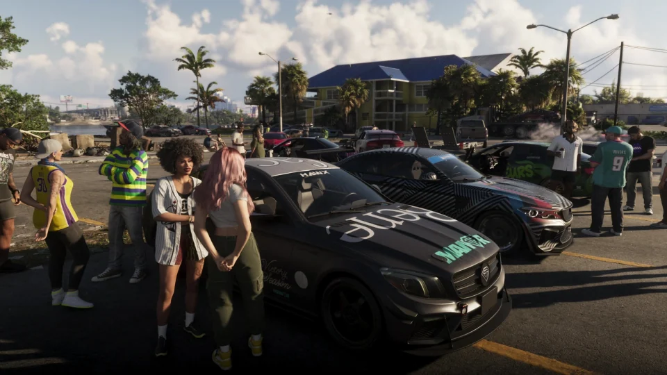 Modified sedan and coupe at a GTA VI car meet
