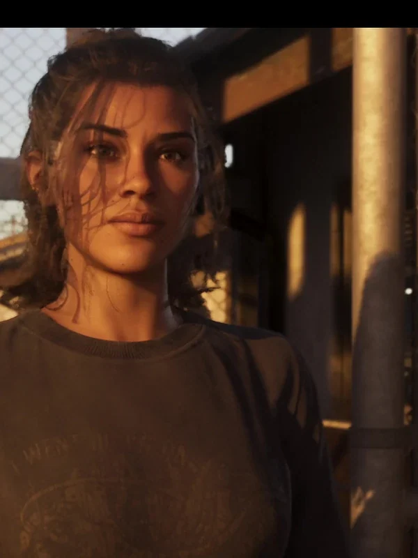 Hair strands and light and shade on Lucia's face in the 2025 second trailer